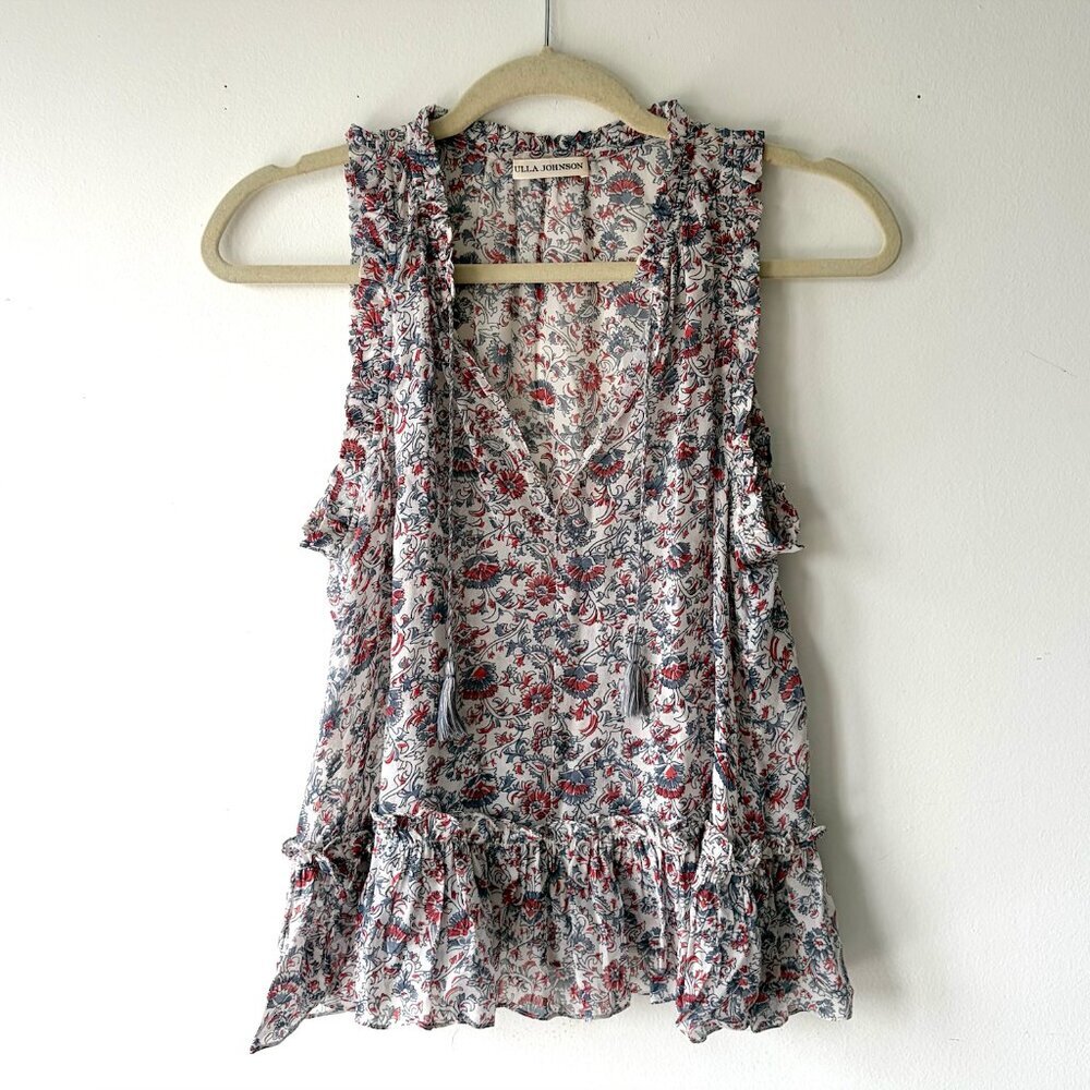 ULLA JOHNSON Amadine Floral Silk Tank Top Size 4 Small